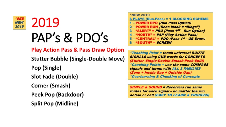 new 2019 6 plays run pass 1 blocking scheme n.w