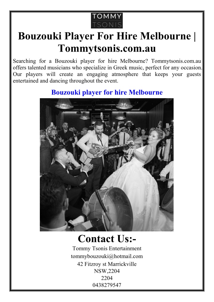 bouzouki player for hire melbourne tommytsonis n.w