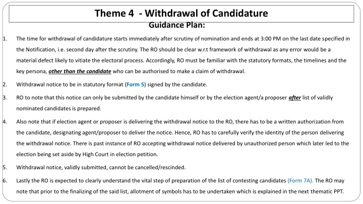Withdrawal of Candidature Procedures: RO Guidelines & Important Notices