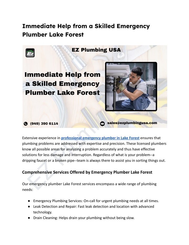 immediate help from a skilled emergency plumber n.w