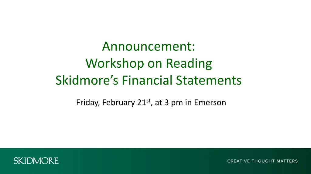 announcement workshop on reading skidmore n.w