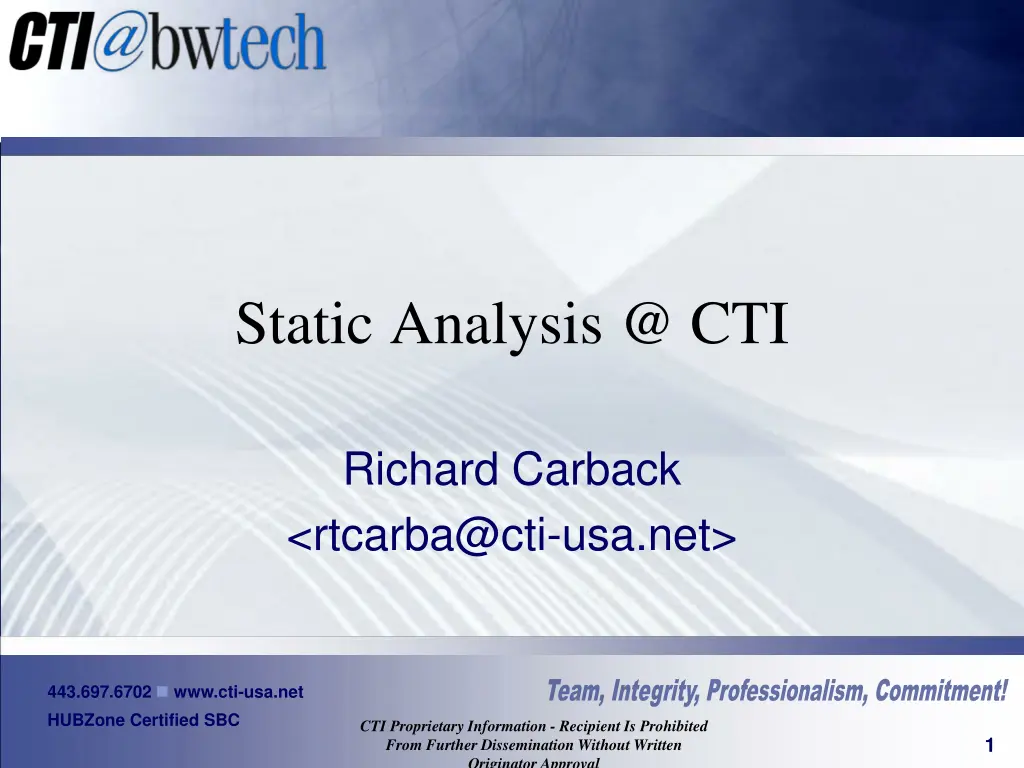 static analysis @ cti n.w
