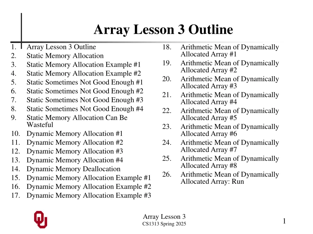 array lesson 3 outline n.w