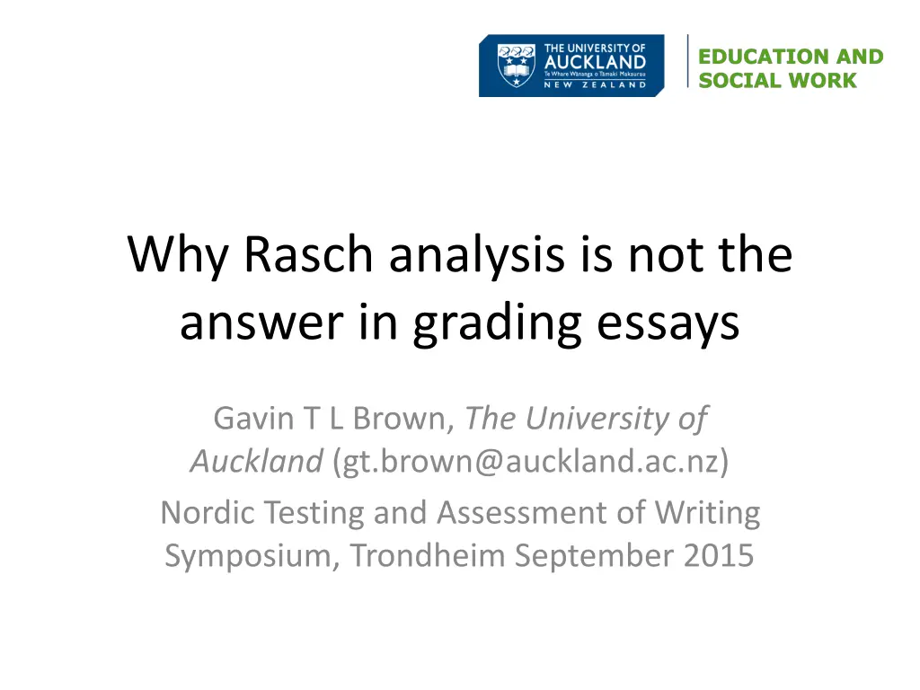 why rasch analysis is not the answer in grading n.w