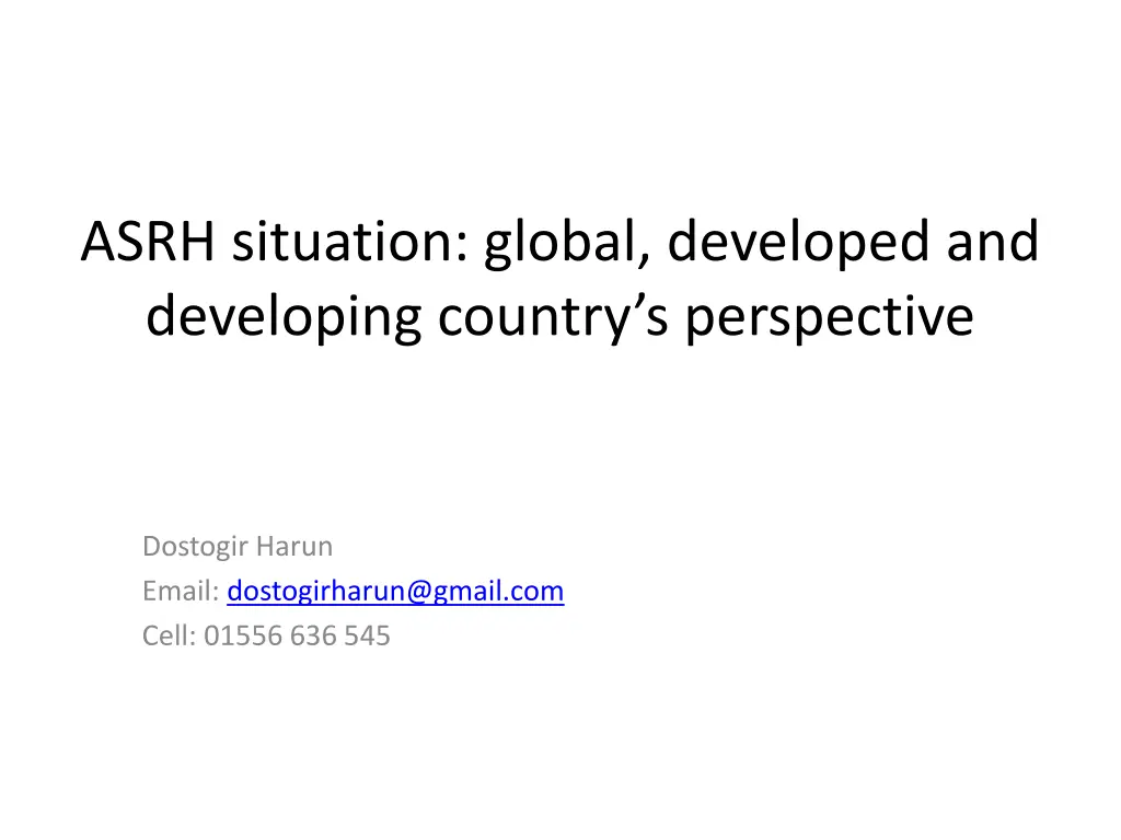 asrh situation global developed and developing n.w
