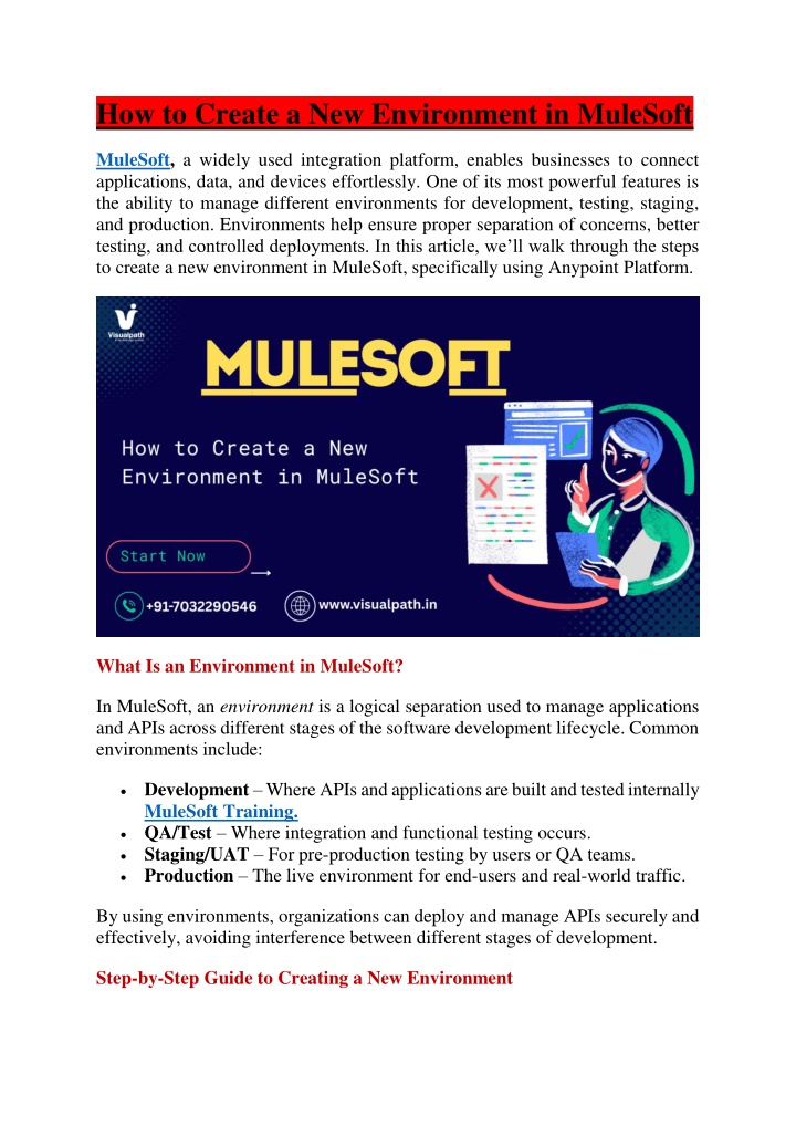 how to create a new environment in mulesoft n.w