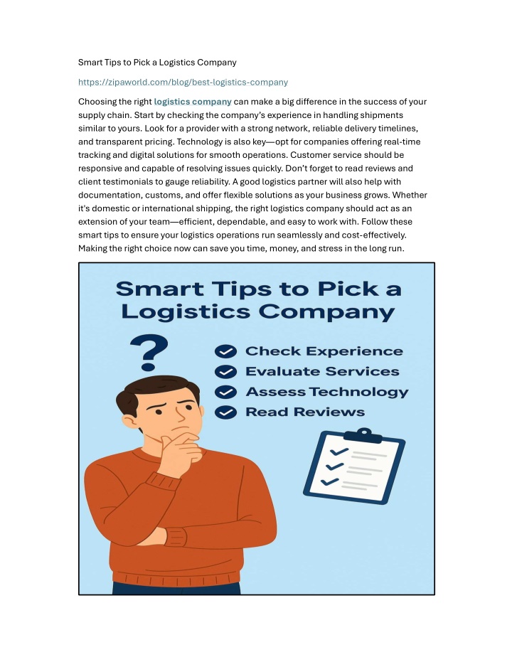 smart tips to pick a logistics company n.w