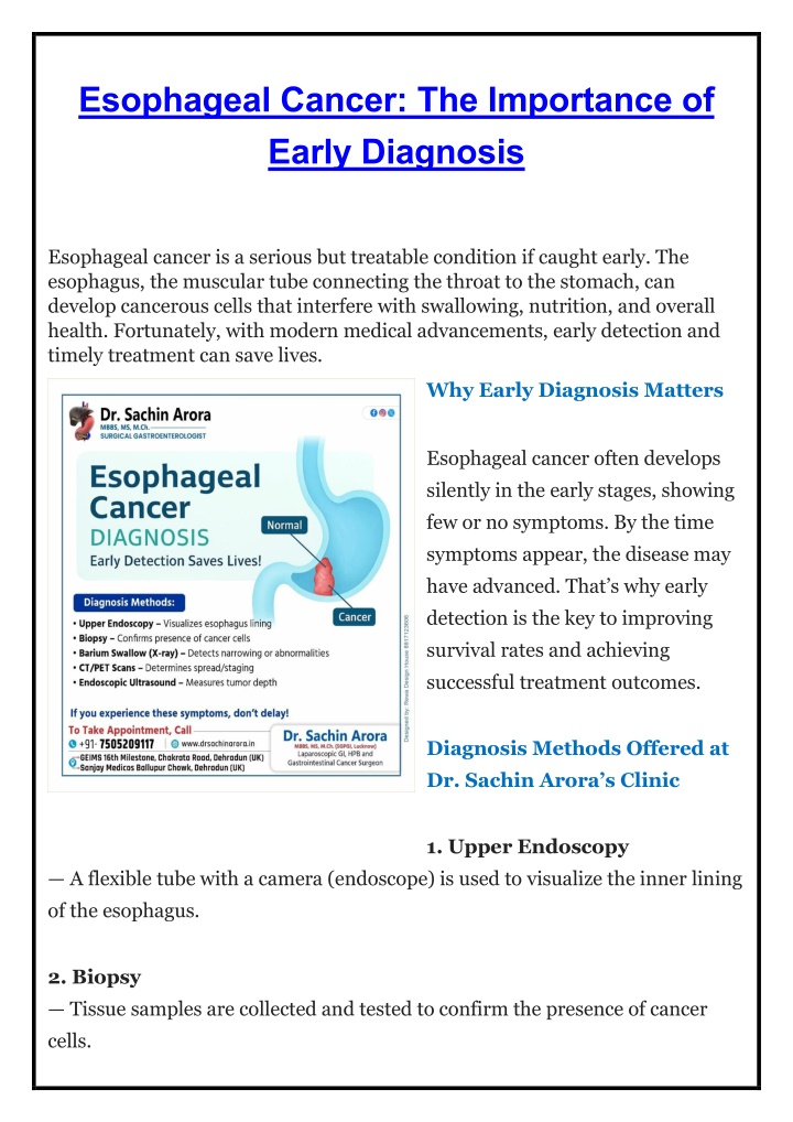 esophageal cancer the importance of early n.w