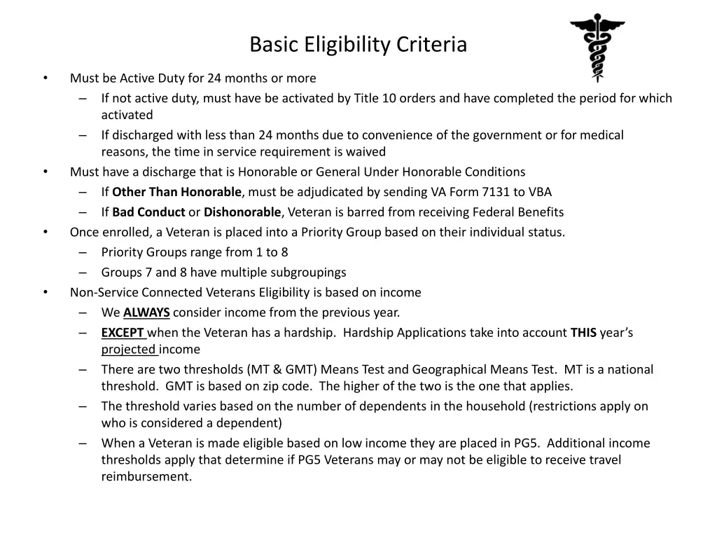 basic eligibility criteria n.w