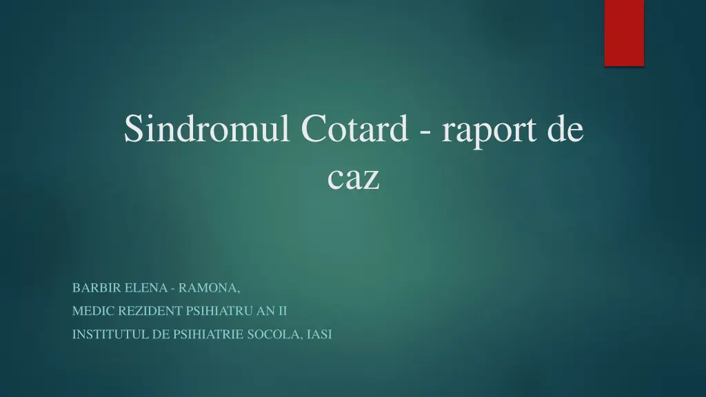 sindromul cotard raport de caz n.w