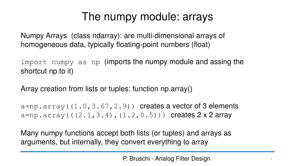 the numpy module arrays n.w