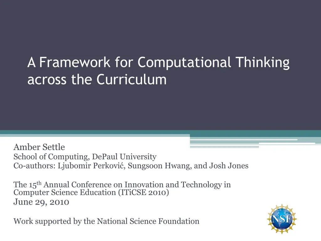 a framework for computational thinking across n.w
