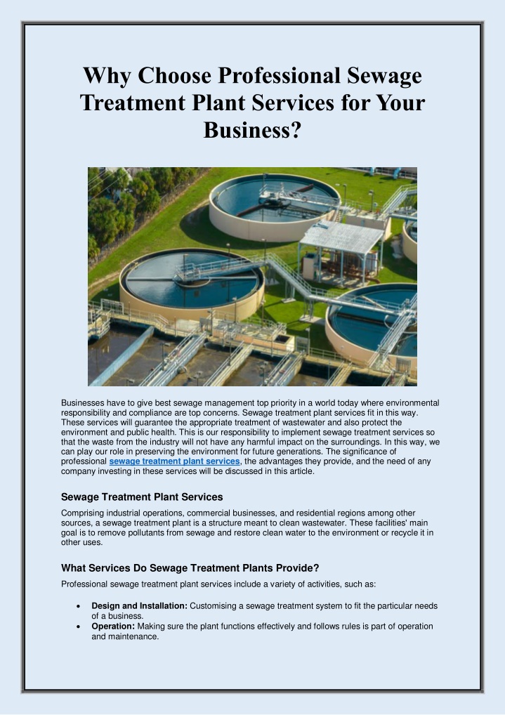 why choose professional sewage treatment plant n.w