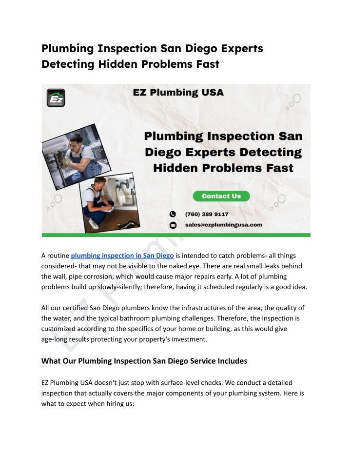 plumbing inspection san diego experts detecting n.w