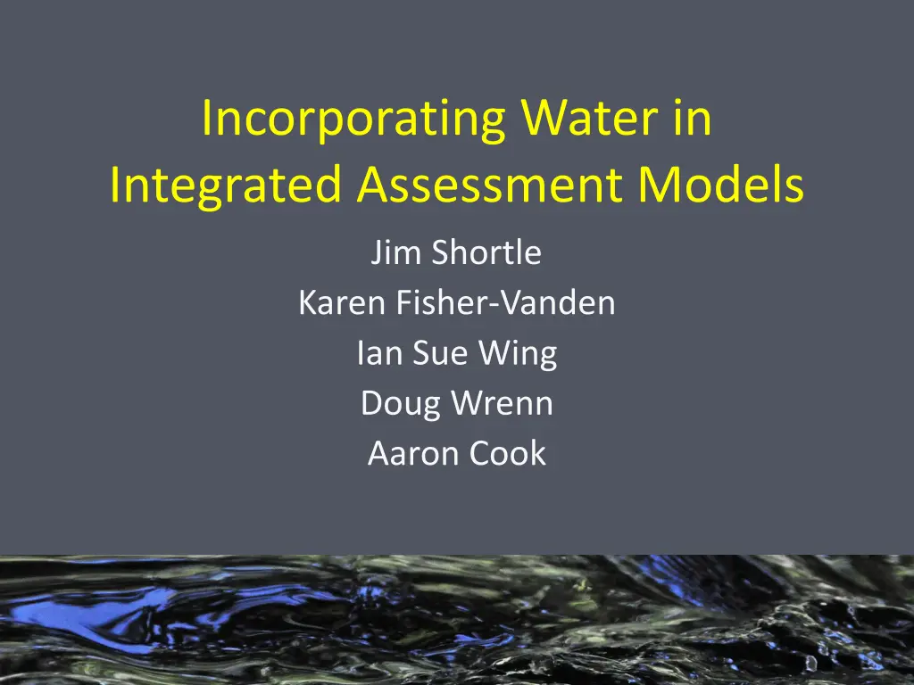 incorporating water in integrated assessment n.w