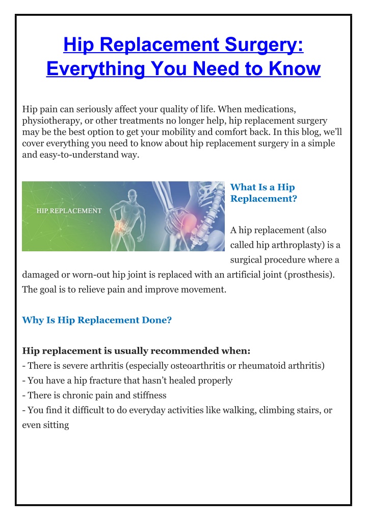 hip replacement surgery everything you need n.w