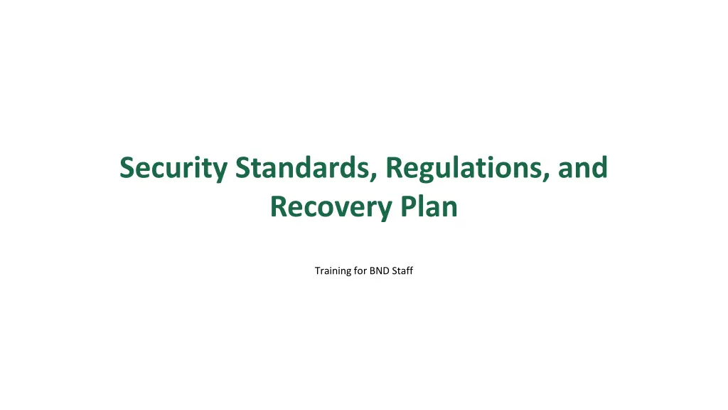 security standards regulations and recovery plan n.w