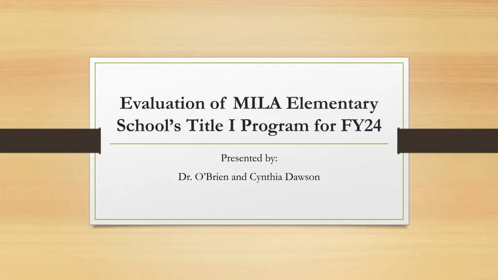 evaluation of mila elementary school s title n.w