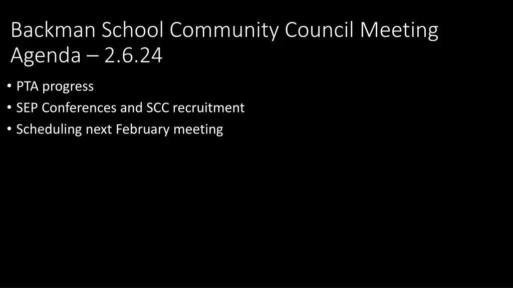 backman school community council meeting agenda n.w