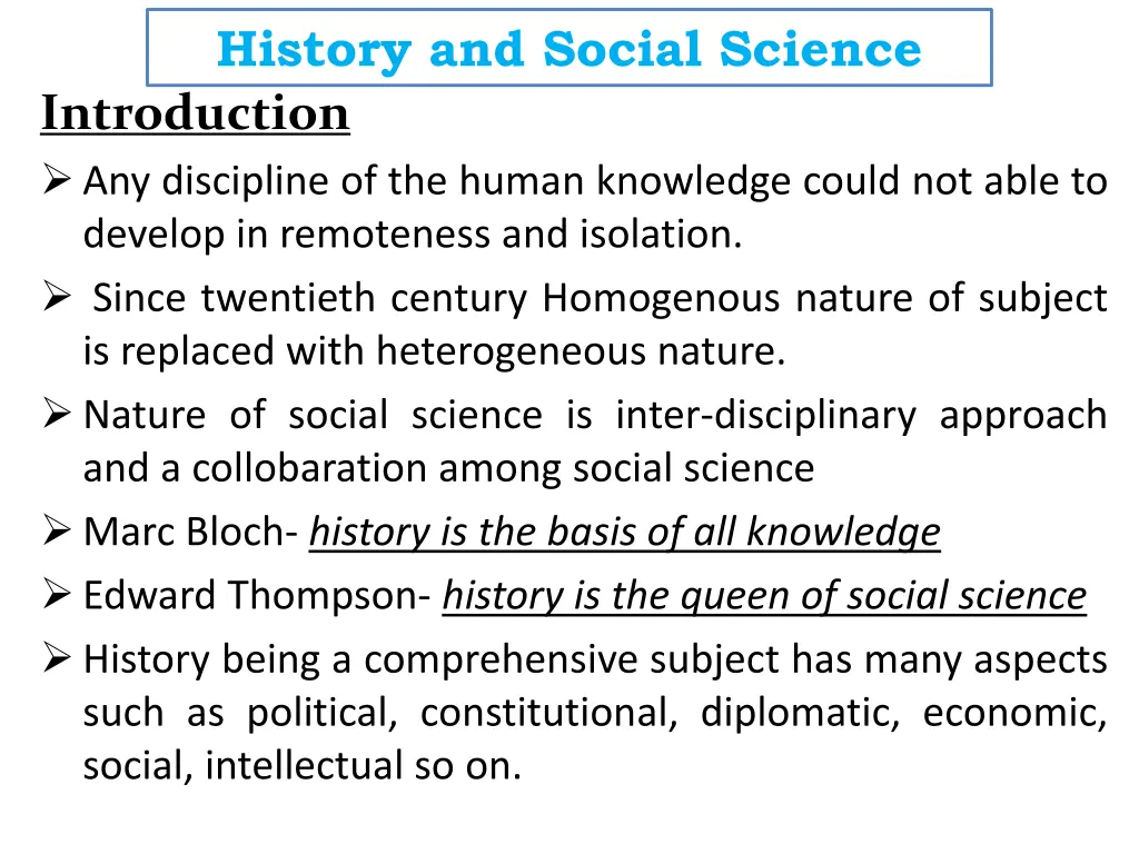history and social science introduction n.w