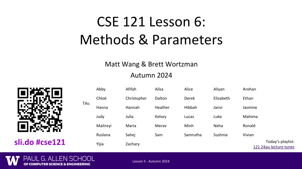 cse 121 lesson 6 methods parameters n.w