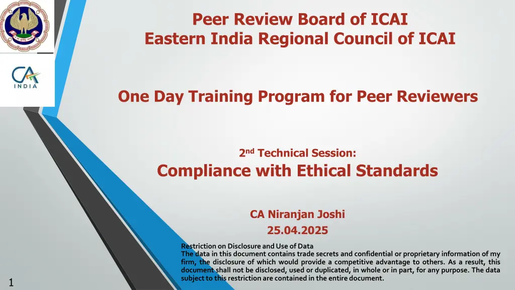 peer review board of icai eastern india regional n.w