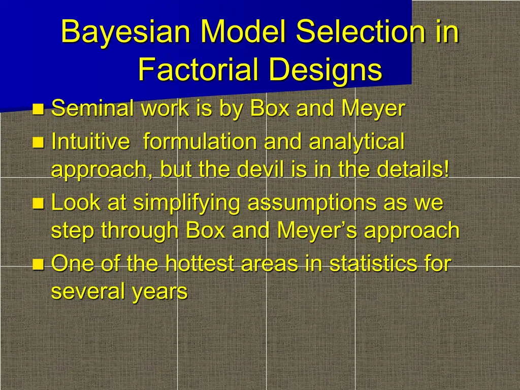 bayesian model selection in factorial designs n.w