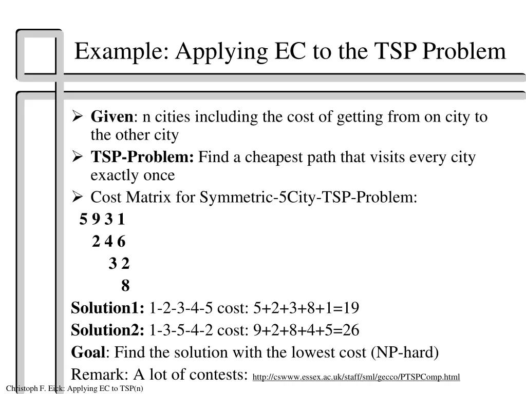 example applying ec to the tsp problem n.w