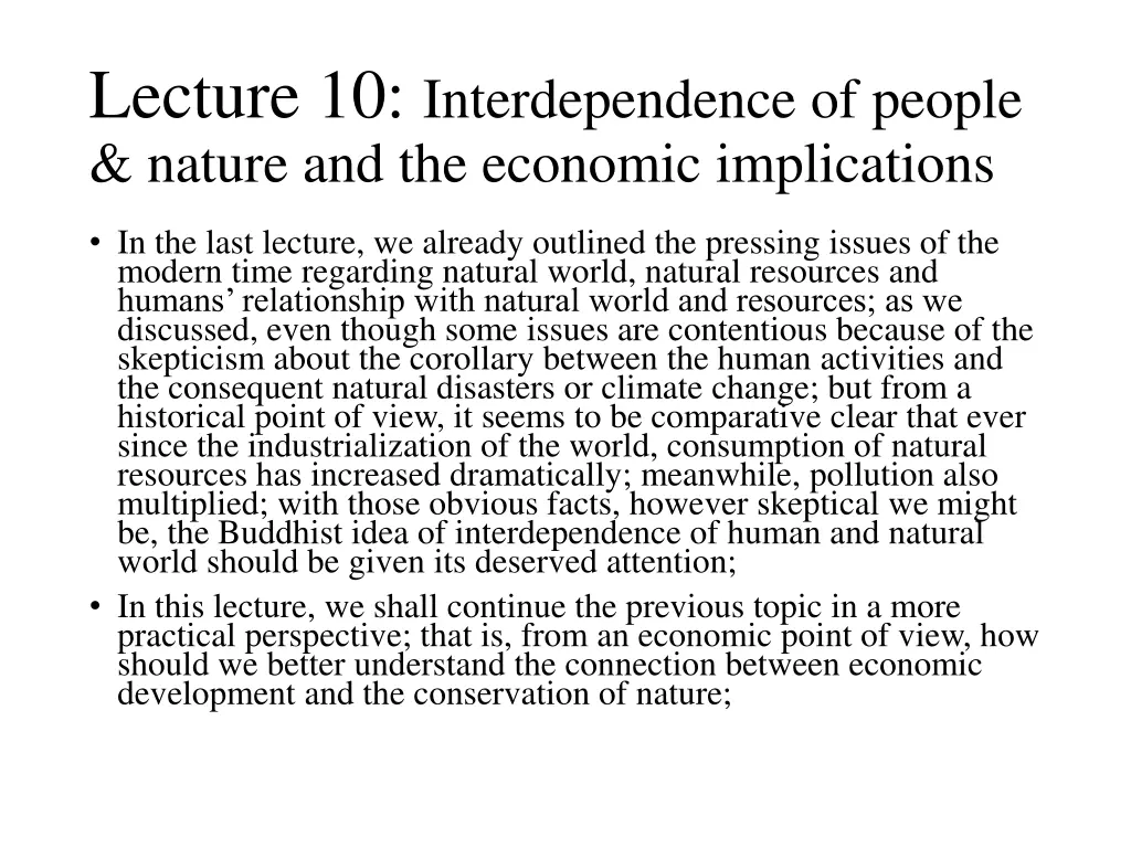 lecture 10 interdependence of people nature n.w