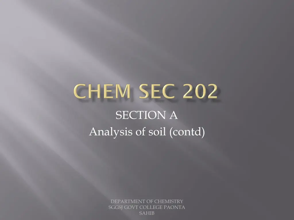 section a analysis of soil contd n.w