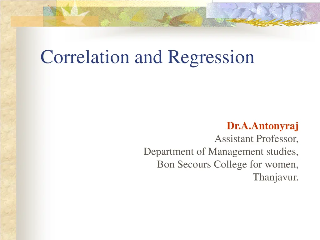 correlation and regression n.w