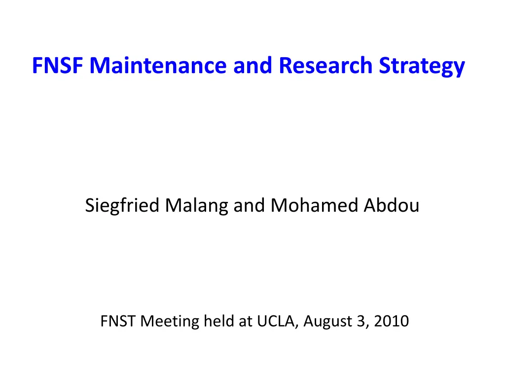 fnsf maintenance and research strategy n.w