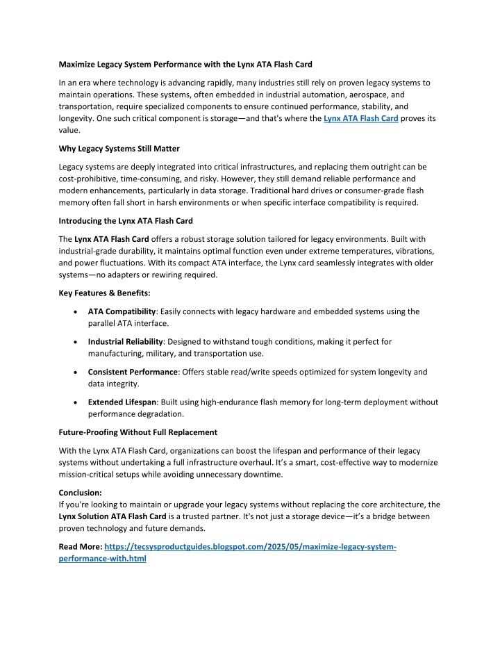 maximize legacy system performance with the lynx n.w