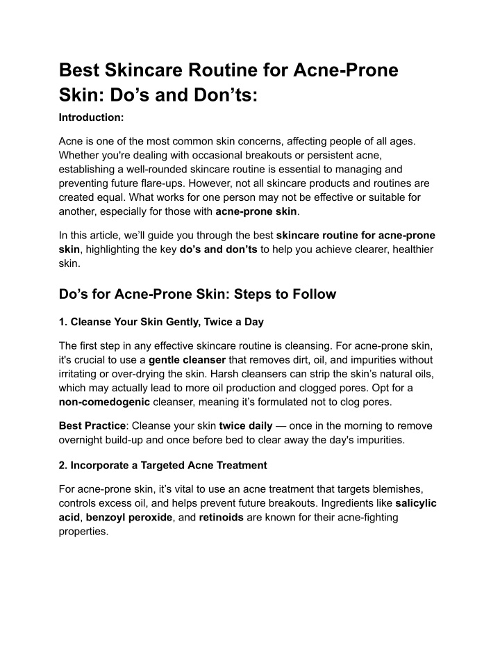 best skincare routine for acne prone skin n.w