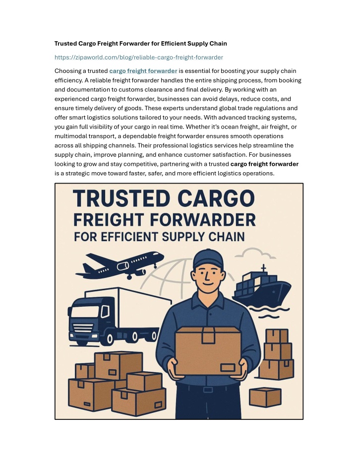 trusted cargo freight forwarder for e icient n.w
