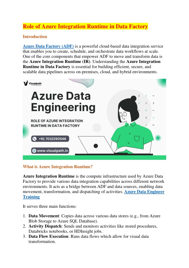 role of azure integration runtime in data factory n.w