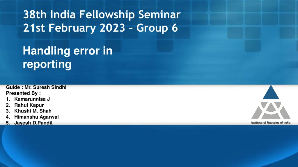 38th india fellowship seminar 21st february 2023 n.w