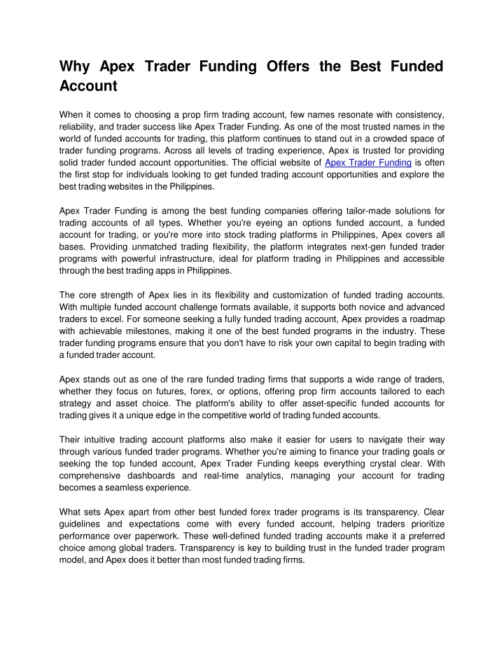 Why Apex Trader Funding Offers the Best Funded Account