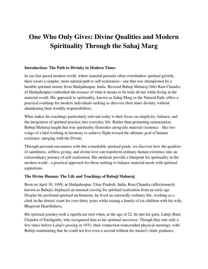 one who only gives divine qualities and modern n.w