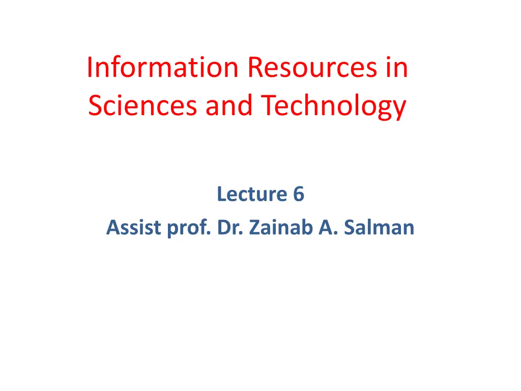 information resources in sciences and technology n.w