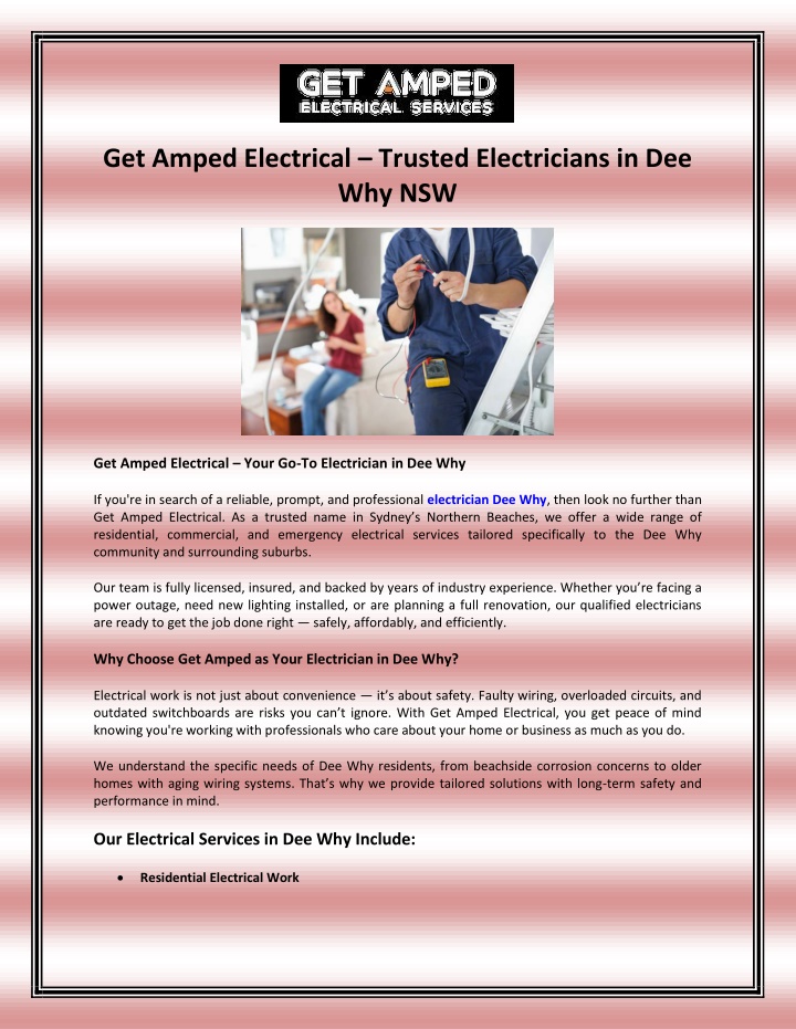 get amped electrical trusted electricians n.w