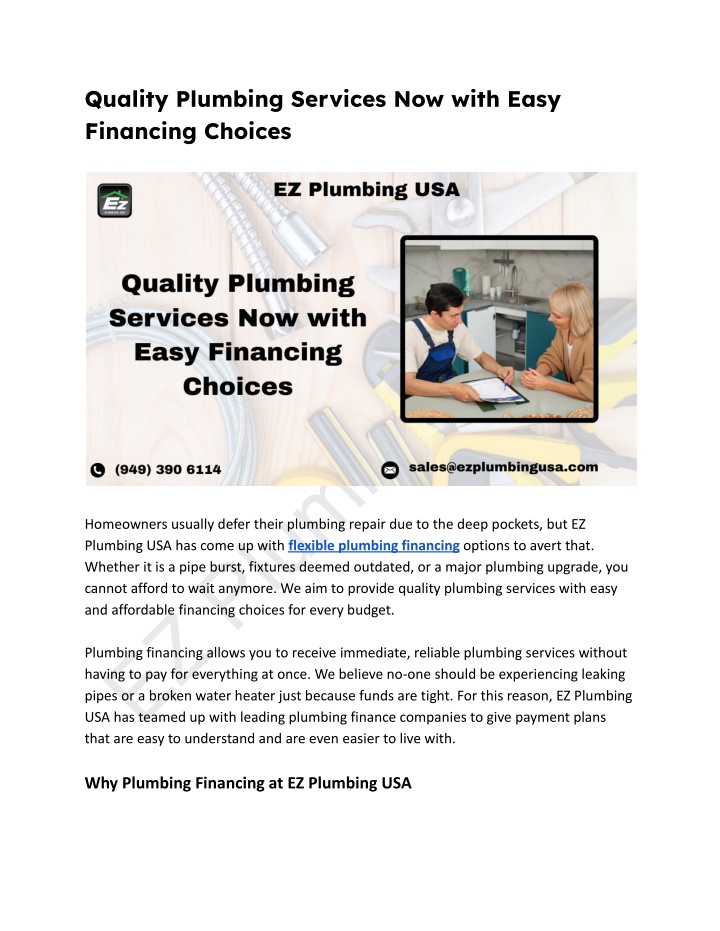 quality plumbing services now with easy financing n.w