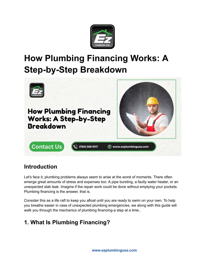 how plumbing financing works a step by step n.w