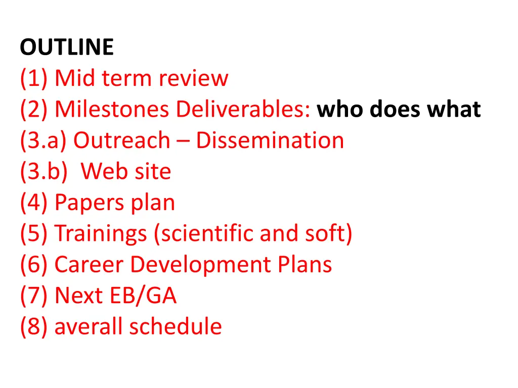 outline 1 mid term review 2 milestones n.w