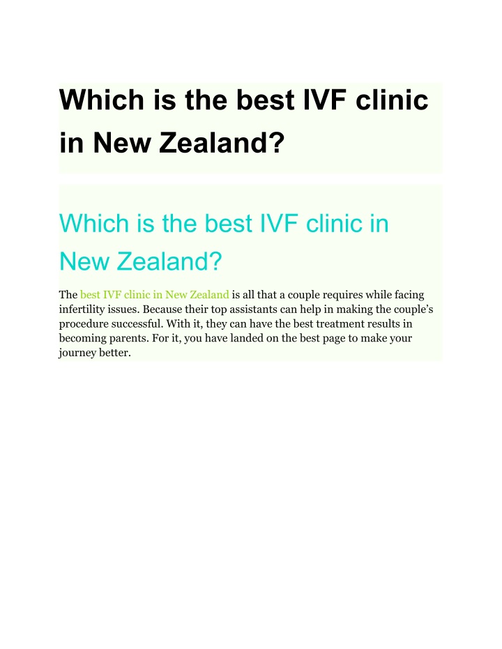 which is the best ivf clinic in new zealand n.w