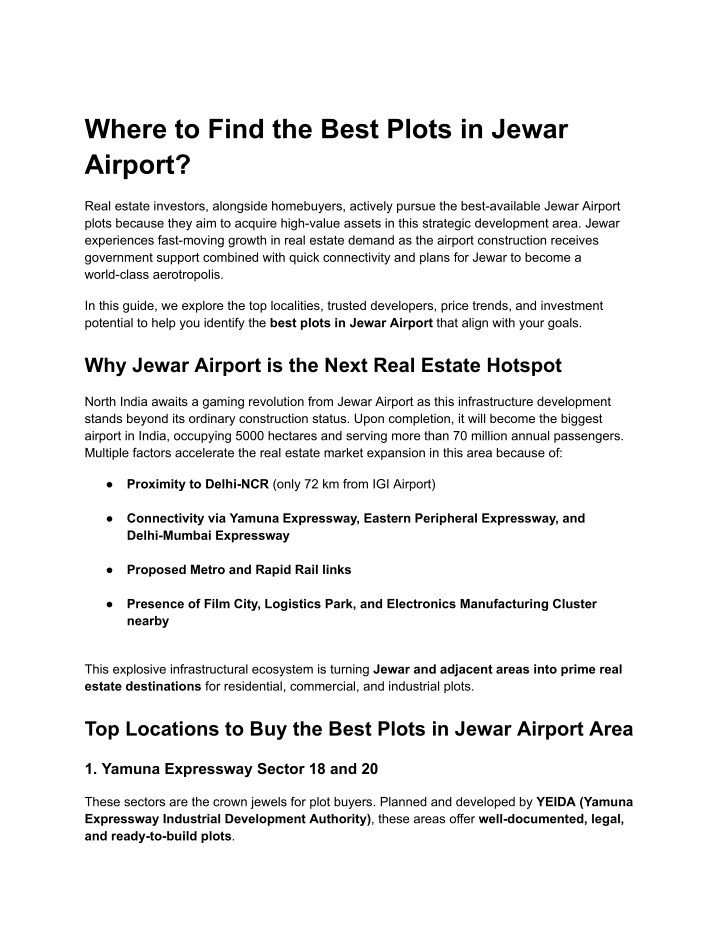 where to find the best plots in jewar airport n.w