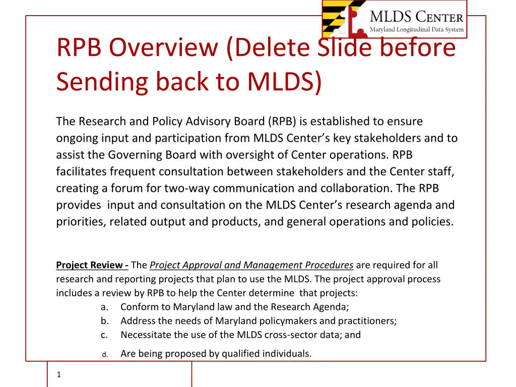 rpb overview delete slide before sending back n.w