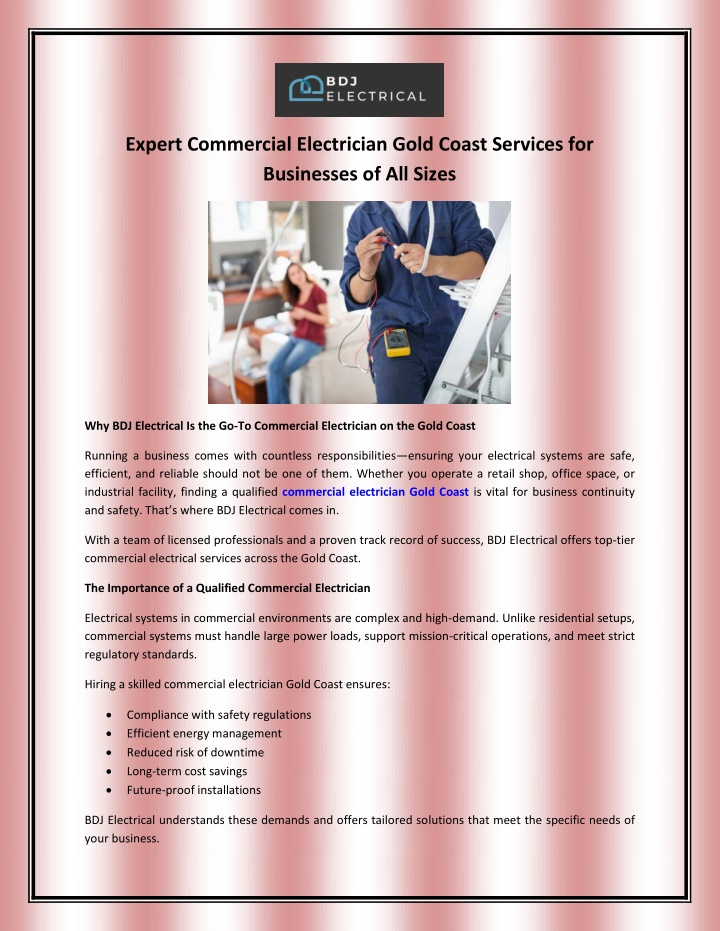 expert commercial electrician gold coast services n.w