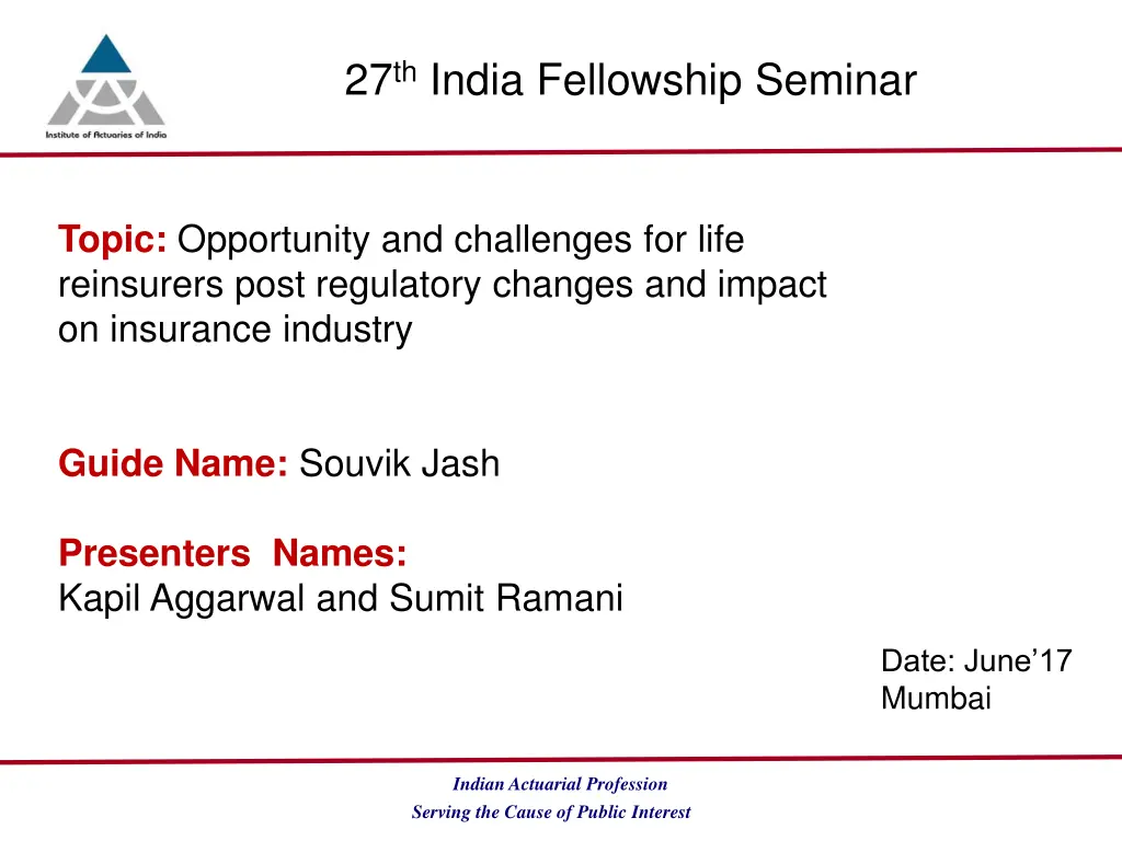 27 th india fellowship seminar n.w