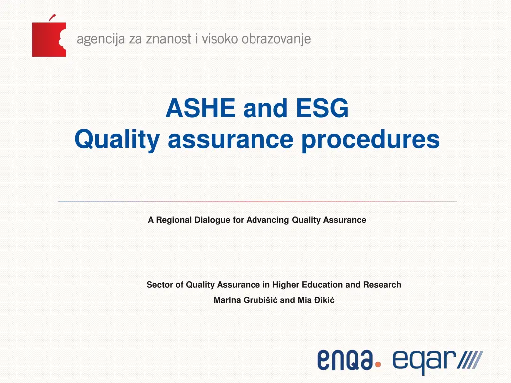 ashe and esg quality assurance procedures n.w